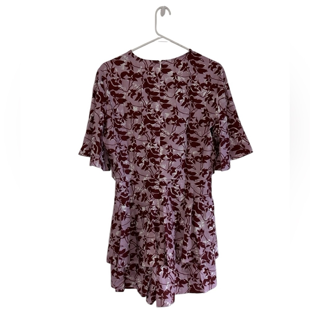 28. Floral V Neck Short Sleeve Waist Tie Double Layer Ruffle Hem Romper In XL - Picture 3 of 9